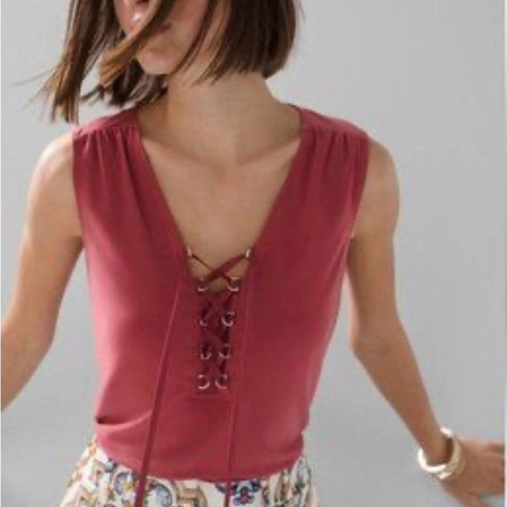 White House Black Market Lace-Up V-Neck Tank Top - Burnt Orange